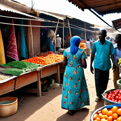 Home 30 Bustling Senegalese Market**
"A vibrant scene in a Senegalese market, filled with colorful textiles, fresh produce, and local crafts, appropriate attire, safe for work, fully clothed, vendors and customers interacting, natural lighting, perfect anatomy, correct proportions, professional photography, family-friendly, high resolution, detailed textures, modest clothing. Focus on the energy and diversity of the marketplace. safe for work, appropriate content"
**