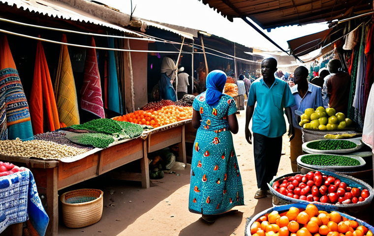 Bustling Senegalese Market**

"A vibrant scene in a Senegalese market, filled with colorful textiles, fresh produce, and local crafts, appropriate attire, safe for work, fully clothed, vendors and customers interacting, natural lighting, perfect anatomy, correct proportions, professional photography, family-friendly, high resolution, detailed textures, modest clothing. Focus on the energy and diversity of the marketplace. safe for work, appropriate content"

**