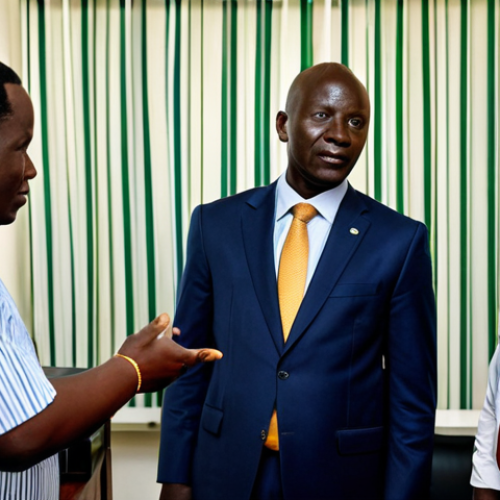 Home 29 Gambia and the African Union**
"A professional, fully clothed Gambian diplomat in a modern office setting, meeting with African Union representatives, discussing Agenda 2063, appropriate content, safe for work, perfect anatomy, natural proportions, professional attire, modest dress, high quality, well-formed hands, proper finger count."
**