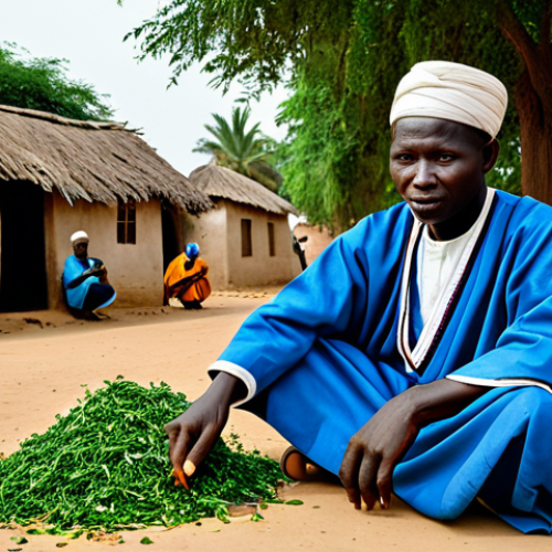Home 14 The Marabout**
"A wise Gambian marabout in traditional, fully clothed robes, holding medicinal herbs, in a village setting, surrounded by respectful villagers, natural lighting, safe for work, appropriate content, professional, perfect anatomy, correct proportions, well-formed hands, modest attire, family-friendly."
**