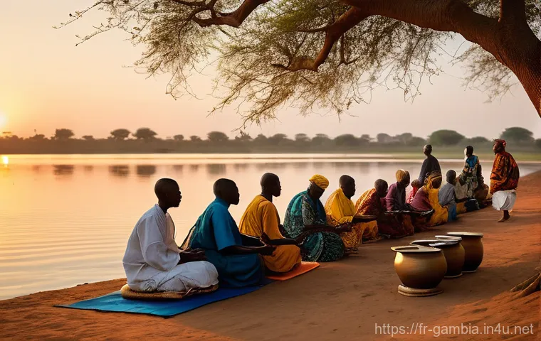 감비아 부족 및 민족성 - **Prompt 2: The Griot's Tale and Rhythmic Dance**
    "An intimate outdoor evening scene in a Gambia...