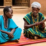 감비아의 주요 부족 - **Prompt:** A serene and captivating scene featuring a revered Mandingue griot, a storyteller and mu...