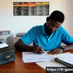 감비아에서 장기 체류 비자 - **Prompt:** A focused, organized French traveler, approximately 30 years old, wearing smart casual a...