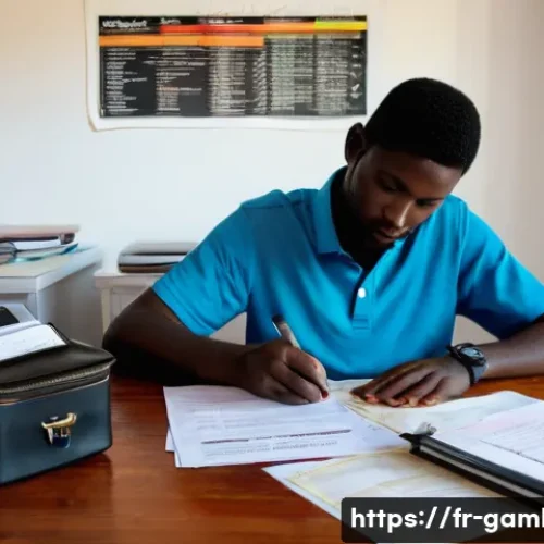 감비아에서 장기 체류 비자 - **Prompt:** A focused, organized French traveler, approximately 30 years old, wearing smart casual a...